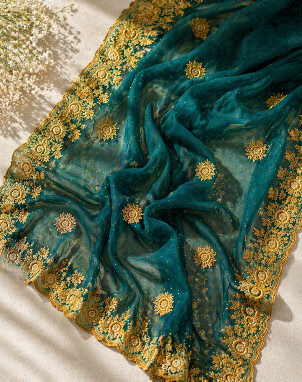 Sundartaa™ Emerald Shimmer Saree