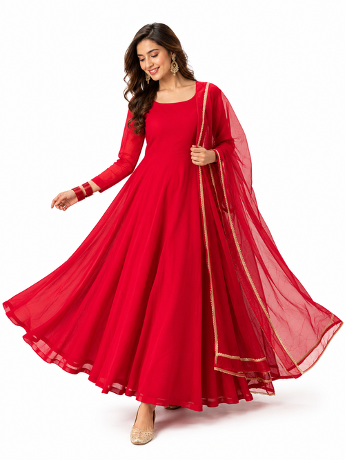 Sundartaa™ Laalima Red Anarkali Set for Women | Premium Ethnic Wear with Dupatta | Wedding, Festive & Party Outfit