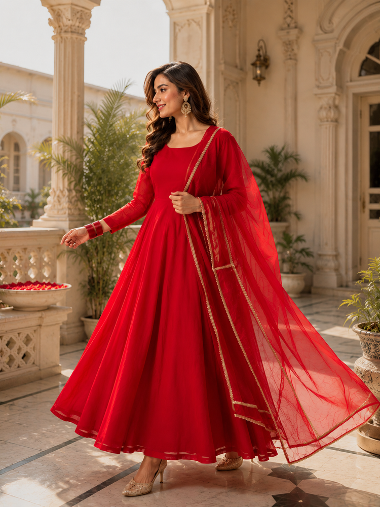 Sundartaa™ Laalima Red Anarkali Set for Women | Premium Ethnic Wear with Dupatta | Wedding, Festive & Party Outfit