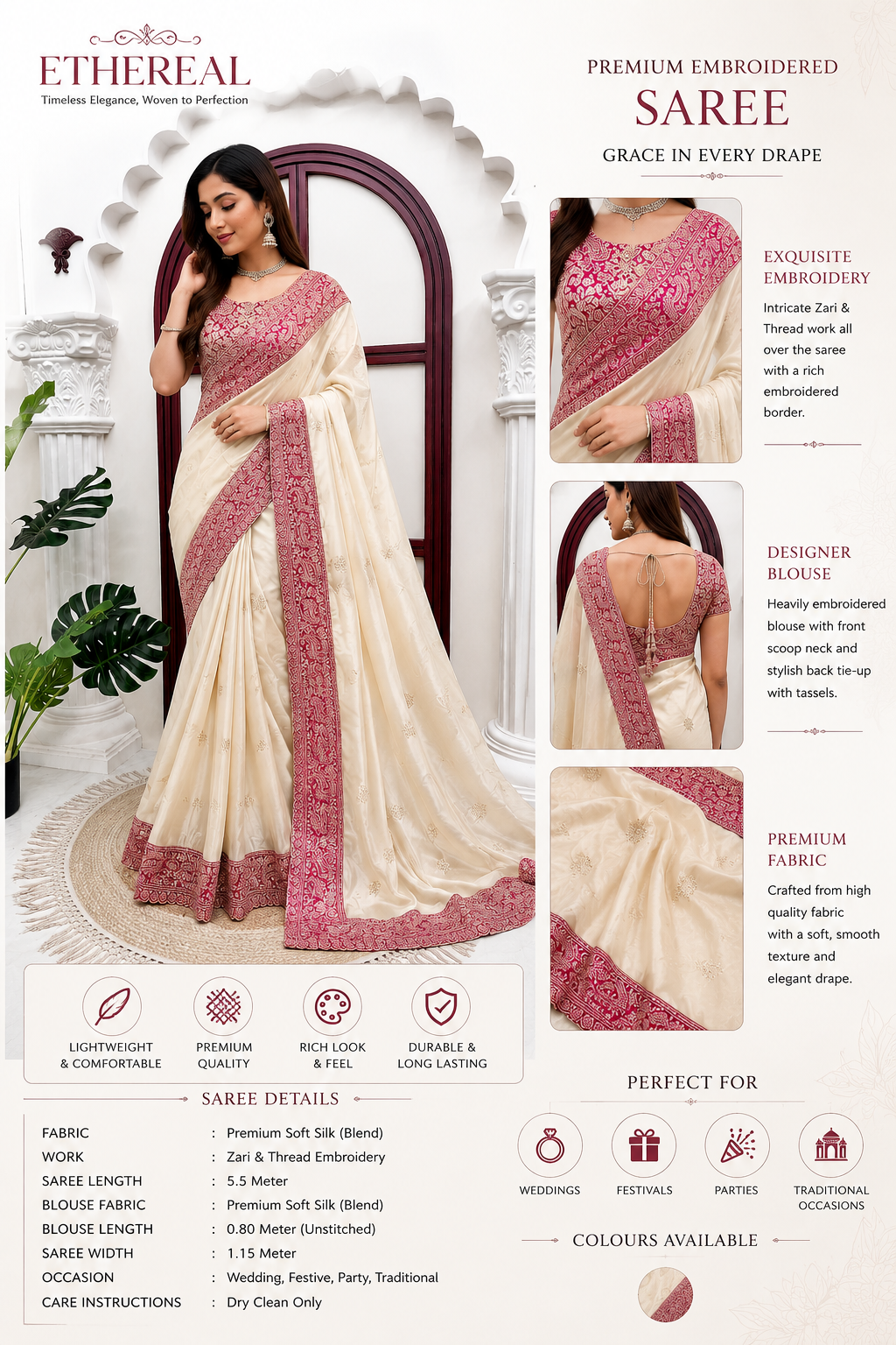 Sundartaa ™ Mrinalini Embroidered Silk Blend Saree for Women | Party & Festive Wear