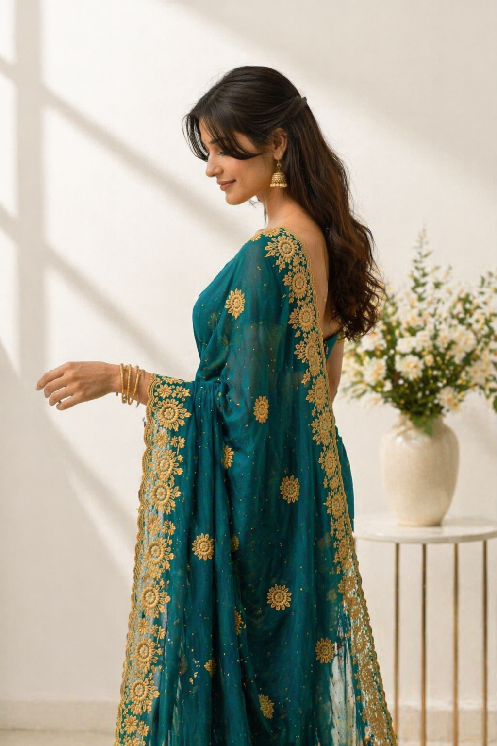 Sundartaa™ Emerald Shimmer Saree