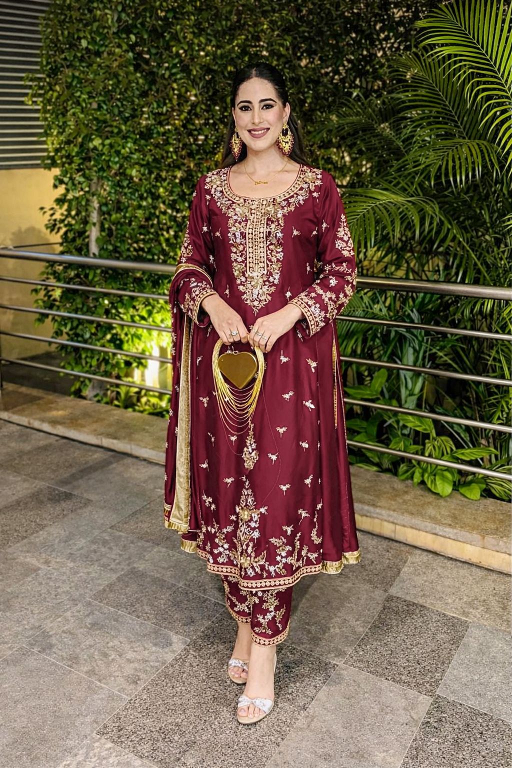 Wine Embroidered Kurta Set for Women with Dupatta Party Wear Pakistani Style Suit By SUNDARTAA