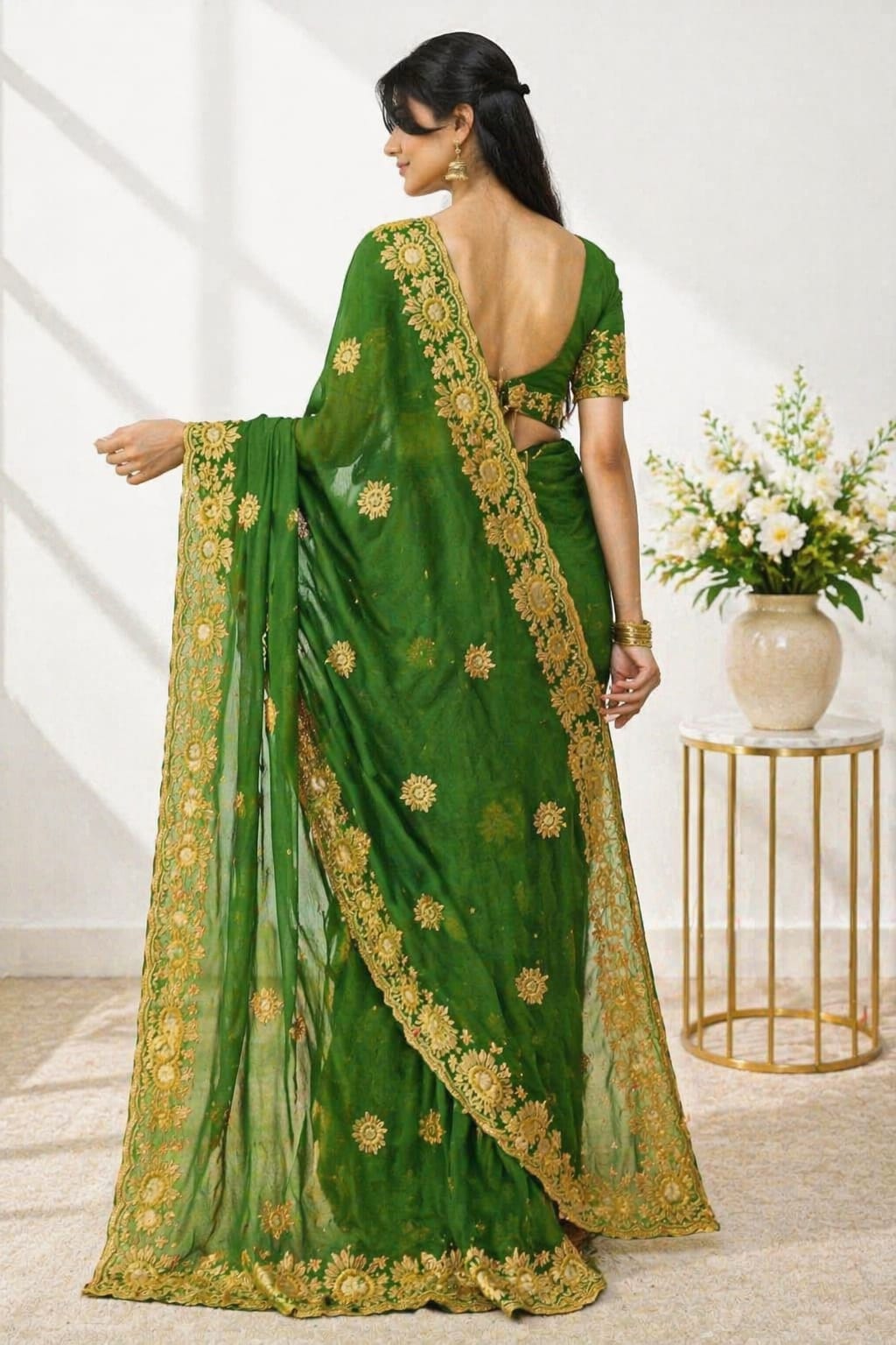Sundartaa™ Emerald Shimmer Saree