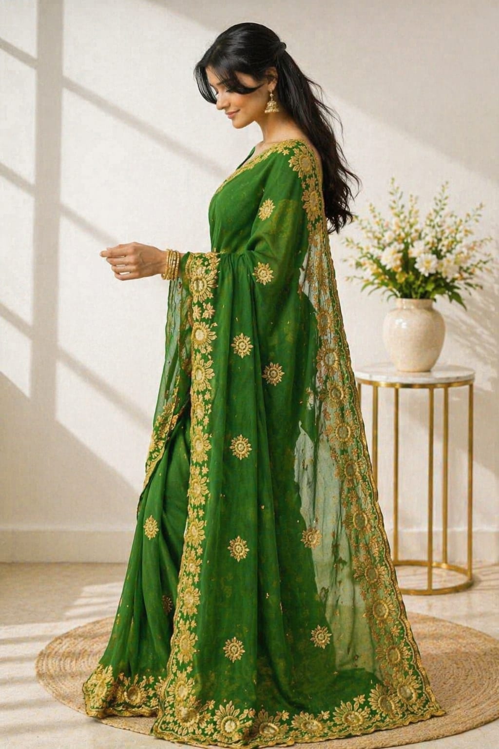 Sundartaa™ Emerald Shimmer Saree