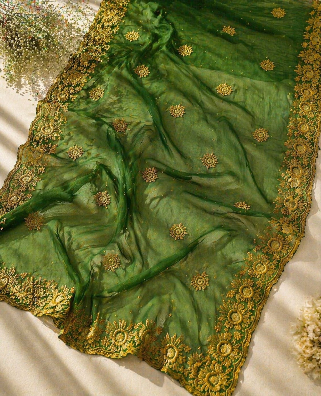 Sundartaa™ Emerald Shimmer Saree