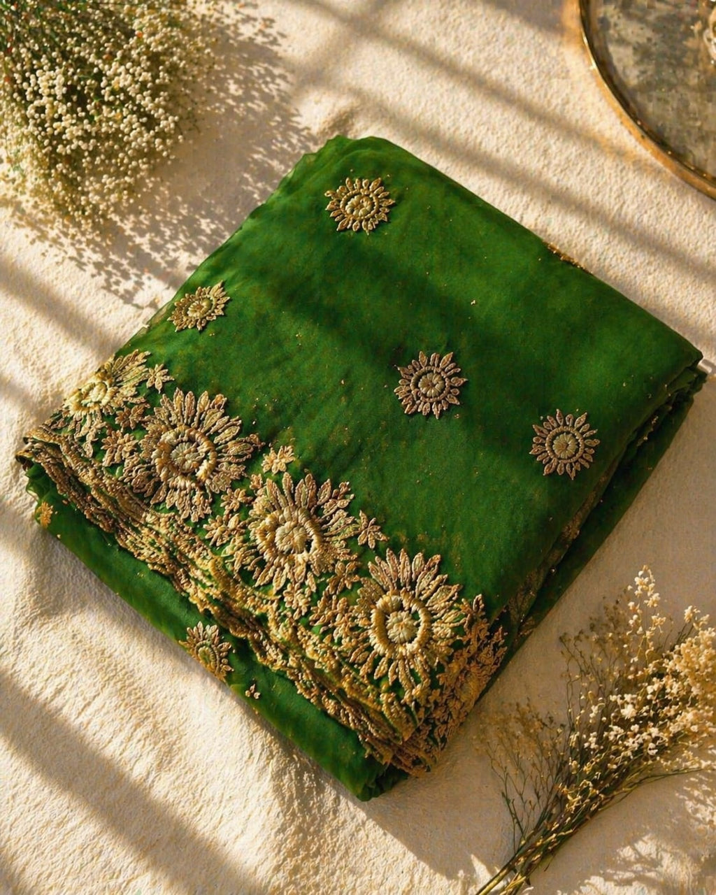 Sundartaa™ Emerald Shimmer Saree